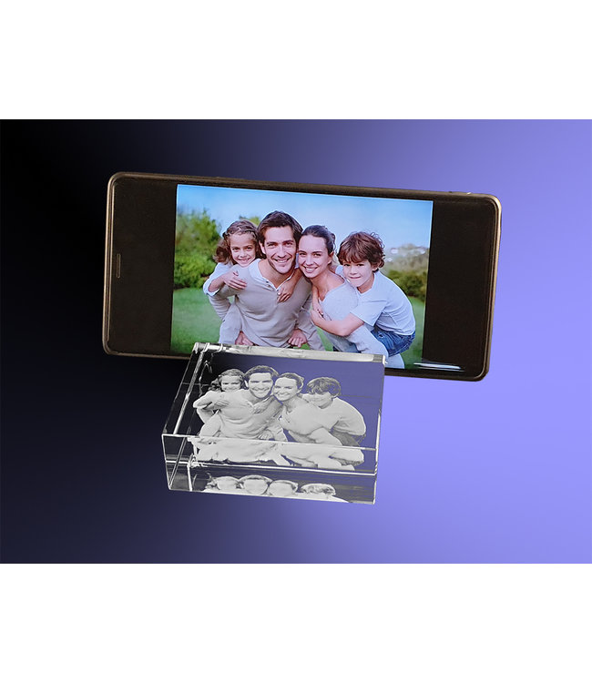 2D foto in glas - Telefoonstandaard - 8x8x3 cm - Kristal Glas