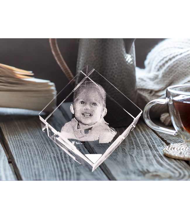 3D foto in glas - Kubus 5 cm staand op hoek - Kristal Glas
