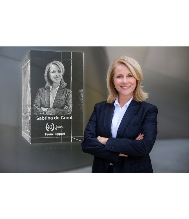 3D foto in glas - Rechthoek Blok Jubileum - 5x5x8 cm - Kristal Glas
