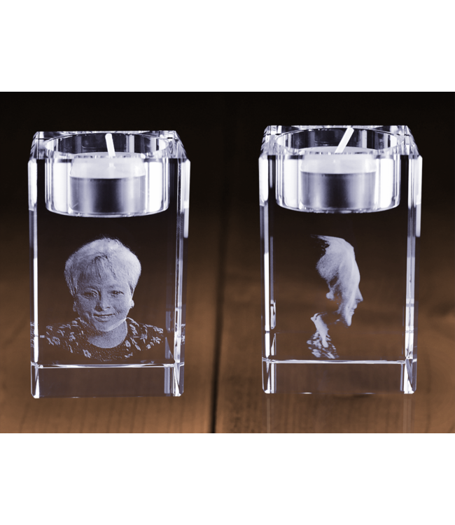 3D foto in glas - Waxinelichthouder rechthoek - 5x5x8 cm - Kristal Glas