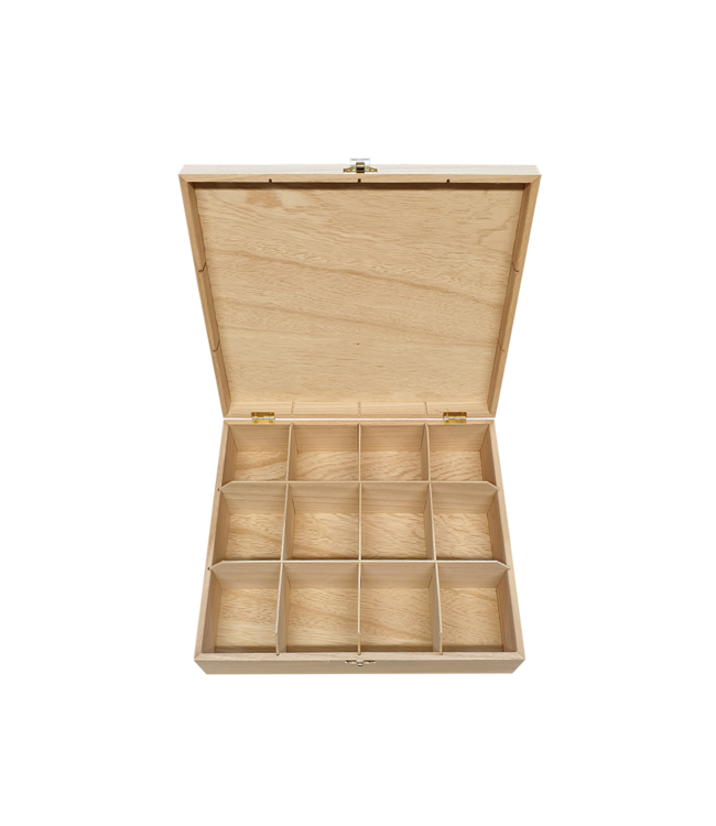 Theekist met tekst graveren (12 vakken)