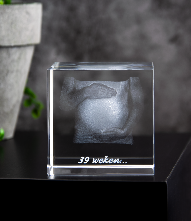3D foto in glas - Kubus 6 cm - zwangere buik - Kristal Glas
