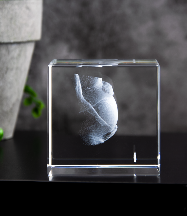 3D foto in glas - Kubus 6 cm - zwangere buik - Kristal Glas