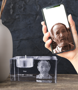 3D foto in glas - Waxinelichthouder liggend - 10x5x5 cm - Kristal Glas