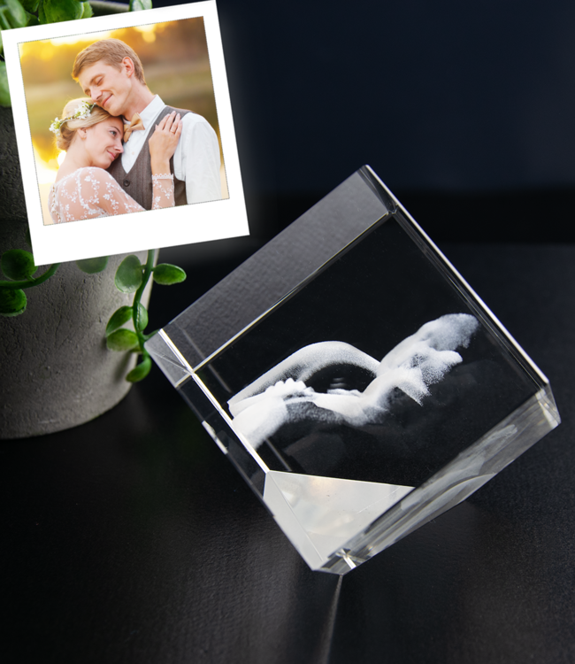 3D foto in glas - Kubus 6 cm staand op hoek - Kristal Glas