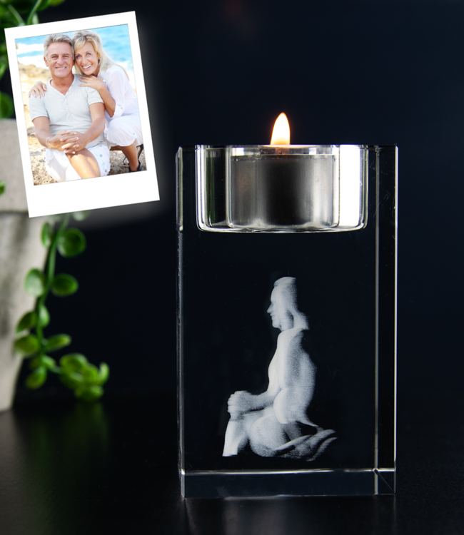 3D foto in glas - Waxinelichthouder rechthoek - 5x5x8 cm - Kristal Glas