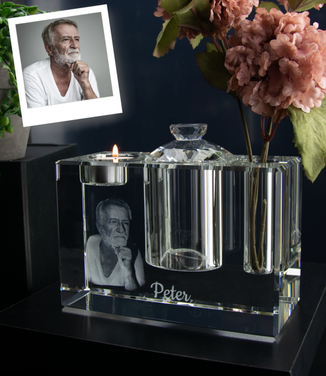 3D foto in glas - Urn groot - 18x12x8 cm - Kristal Glas