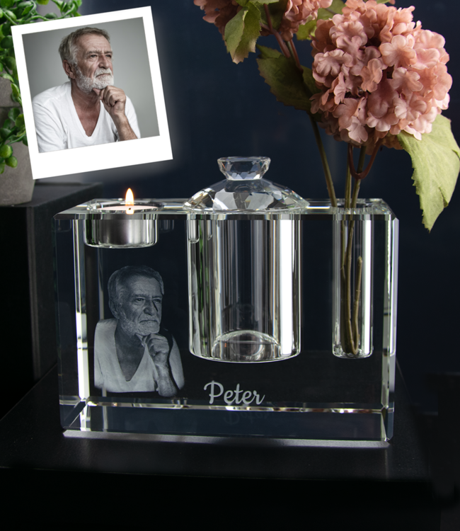 3D foto in glas - Urn groot - 18x12x8 cm - Kristal Glas