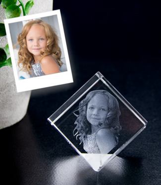 3D foto in glas - Kubus 4 cm staand op hoek - Kristal Glas