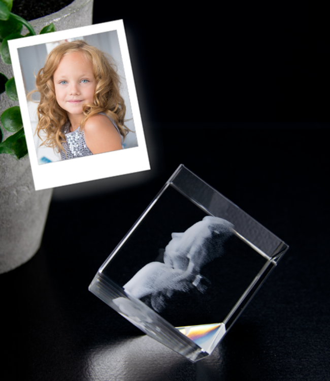 3D foto in glas - Kubus 4 cm staand op hoek - Kristal Glas