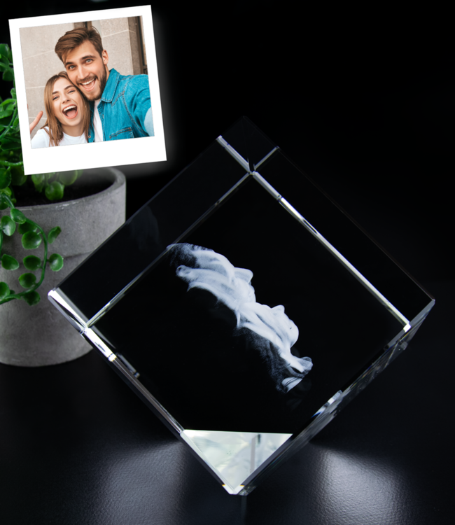 3D foto in glas - Kubus 10 cm staand op hoek - Kristal Glas