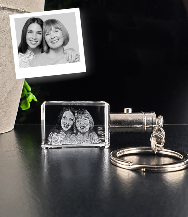 3D foto in glas - Sleutelhanger met licht - Kristal Glas