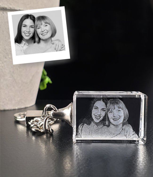 3D foto in glas - Sleutelhanger zonder licht - Kristal Glas