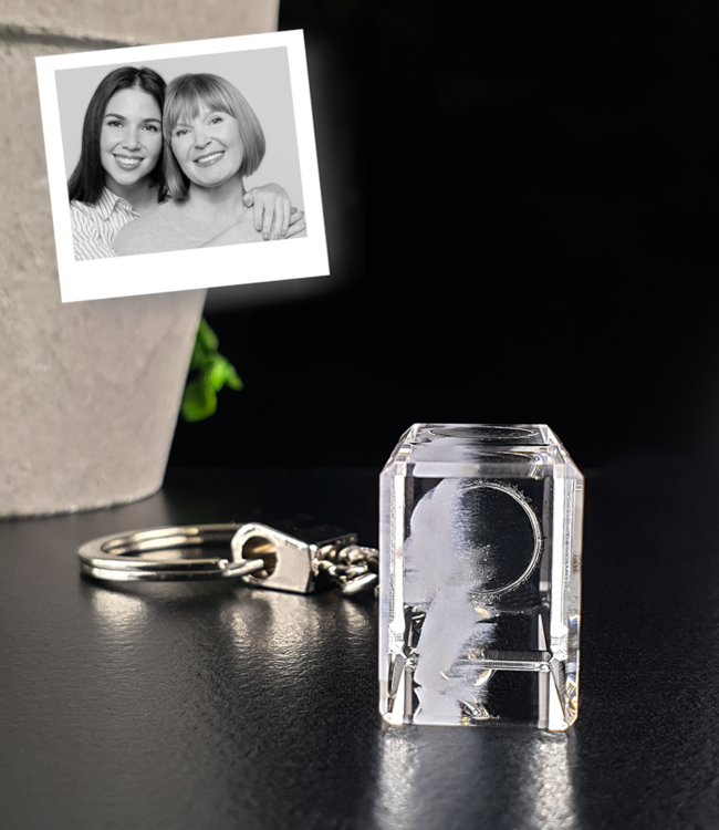 3D foto in glas - Sleutelhanger met licht - Kristal Glas