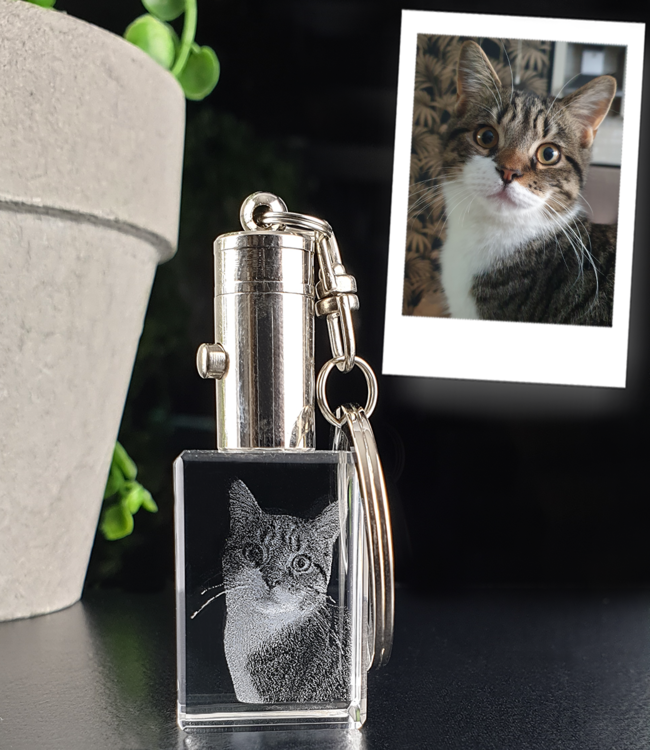 3D foto in glas - Sleutelhanger met licht - Kristal Glas