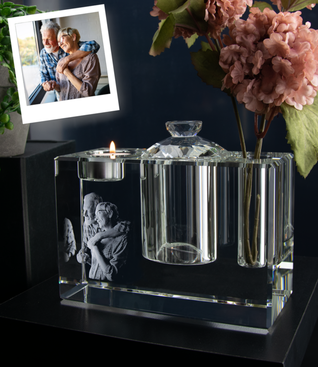 3D foto in glas - Urn groot - 18x12x8 cm - Kristal Glas