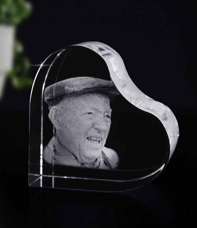 2D foto in glas - Hart Klein  58x58x30 mm - Kristal Glas