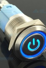Drukschakelaar Latching met Verlicht logo en ringverlichting Blauw