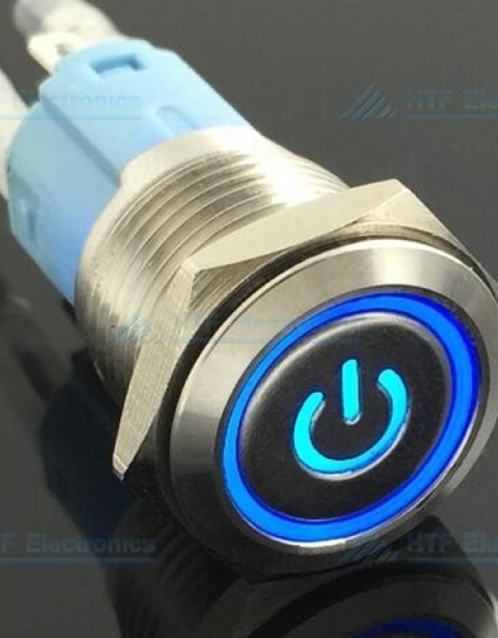 Drukschakelaar Latching met Verlicht logo en ringverlichting Blauw