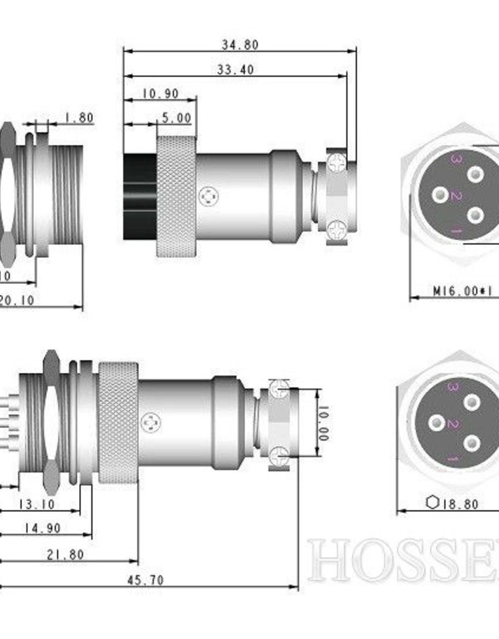 GX16-3 Connector, 3 Pins Power Connector