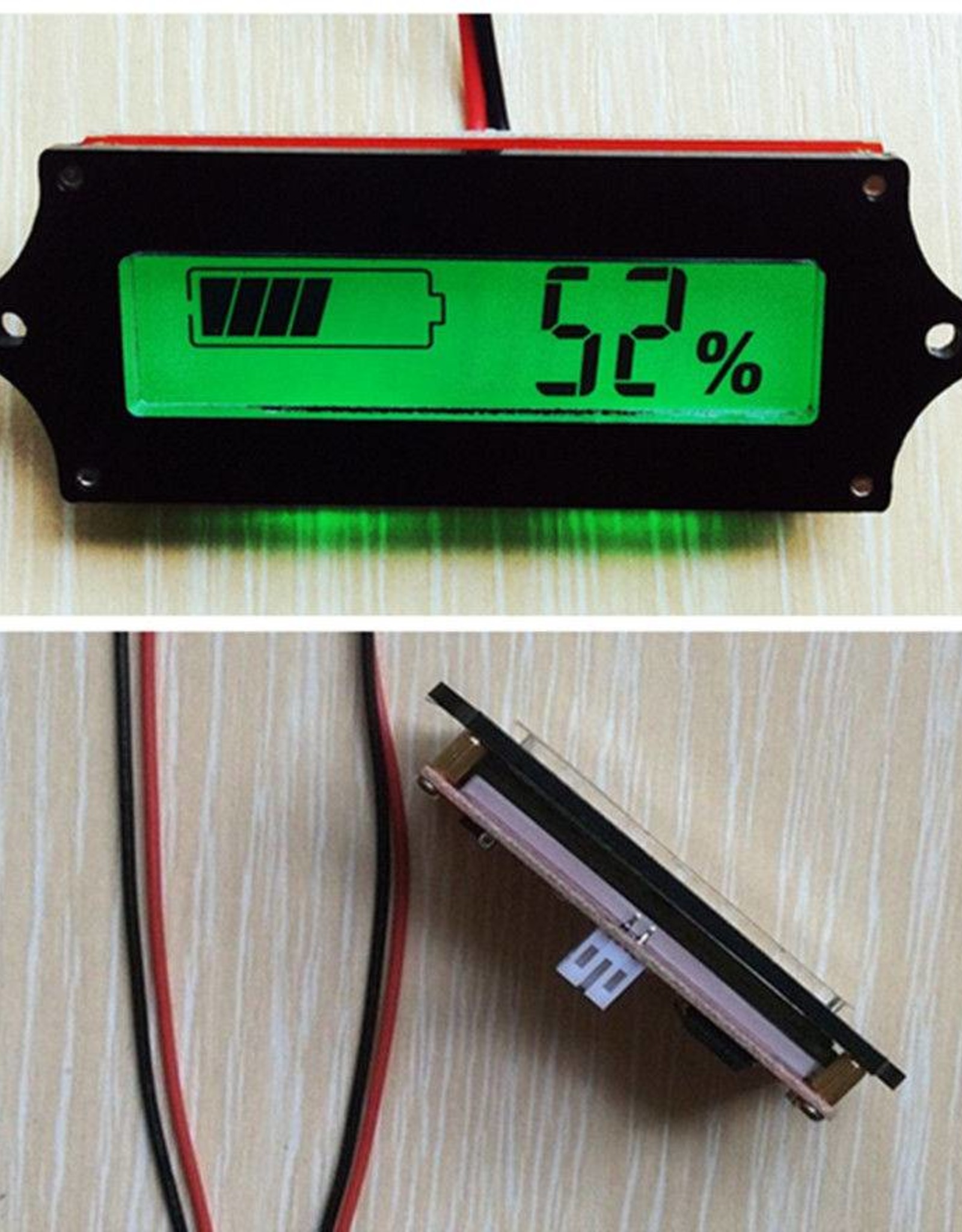 Accu Capaciteitsmeter, 12 Volt met groen verlicht LCD display, en percentage meting