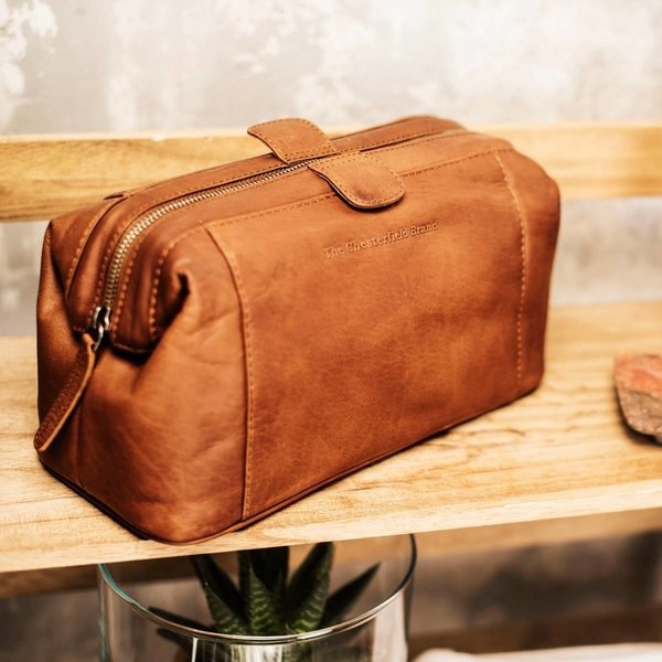 Chesterfield Vince leren toilettas Cognac