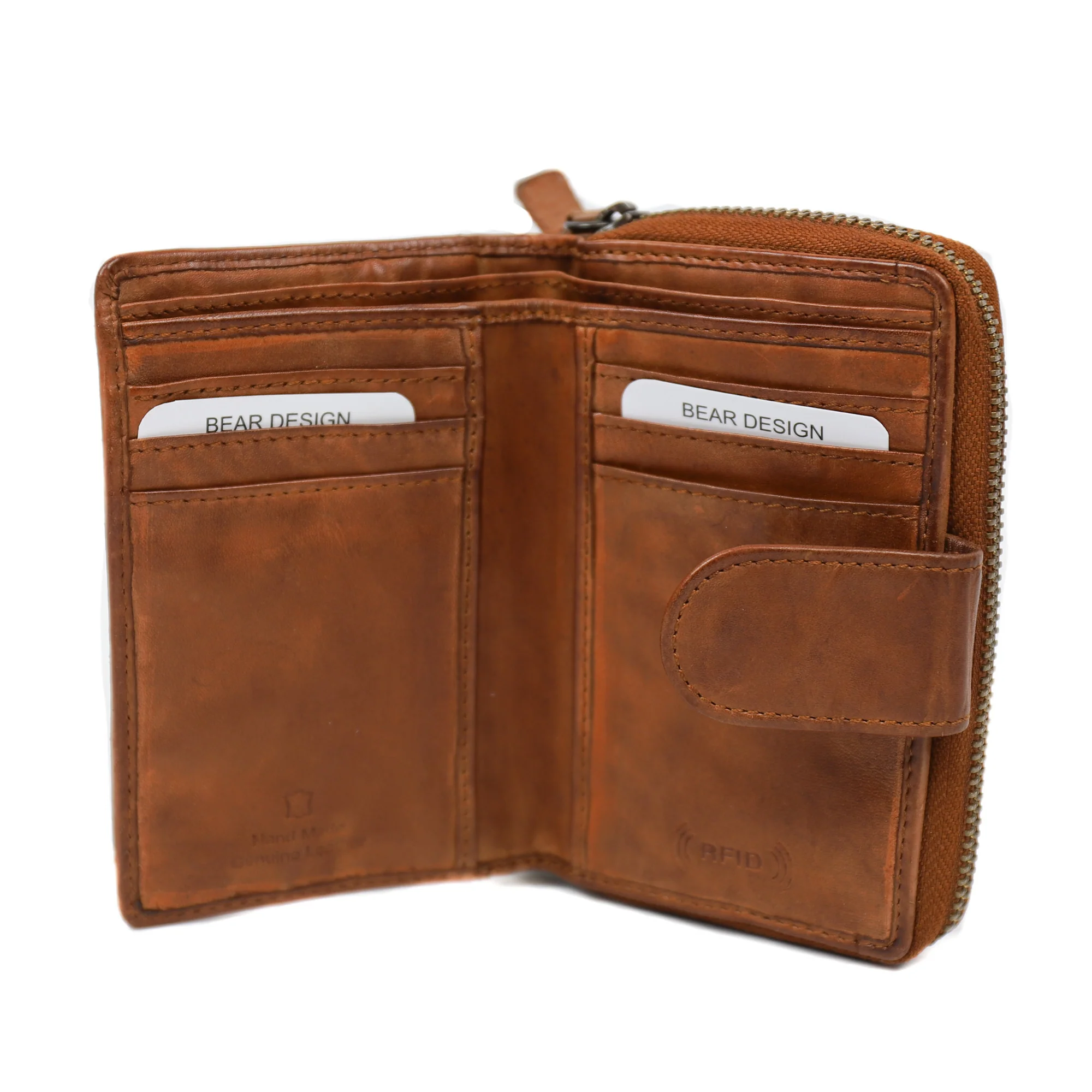 Bear Design Loet 10cc rits-portemonnee cognac