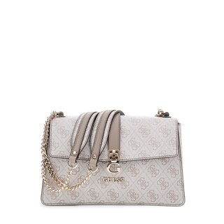 GUESS Zamira schoudertas dark taupe logo