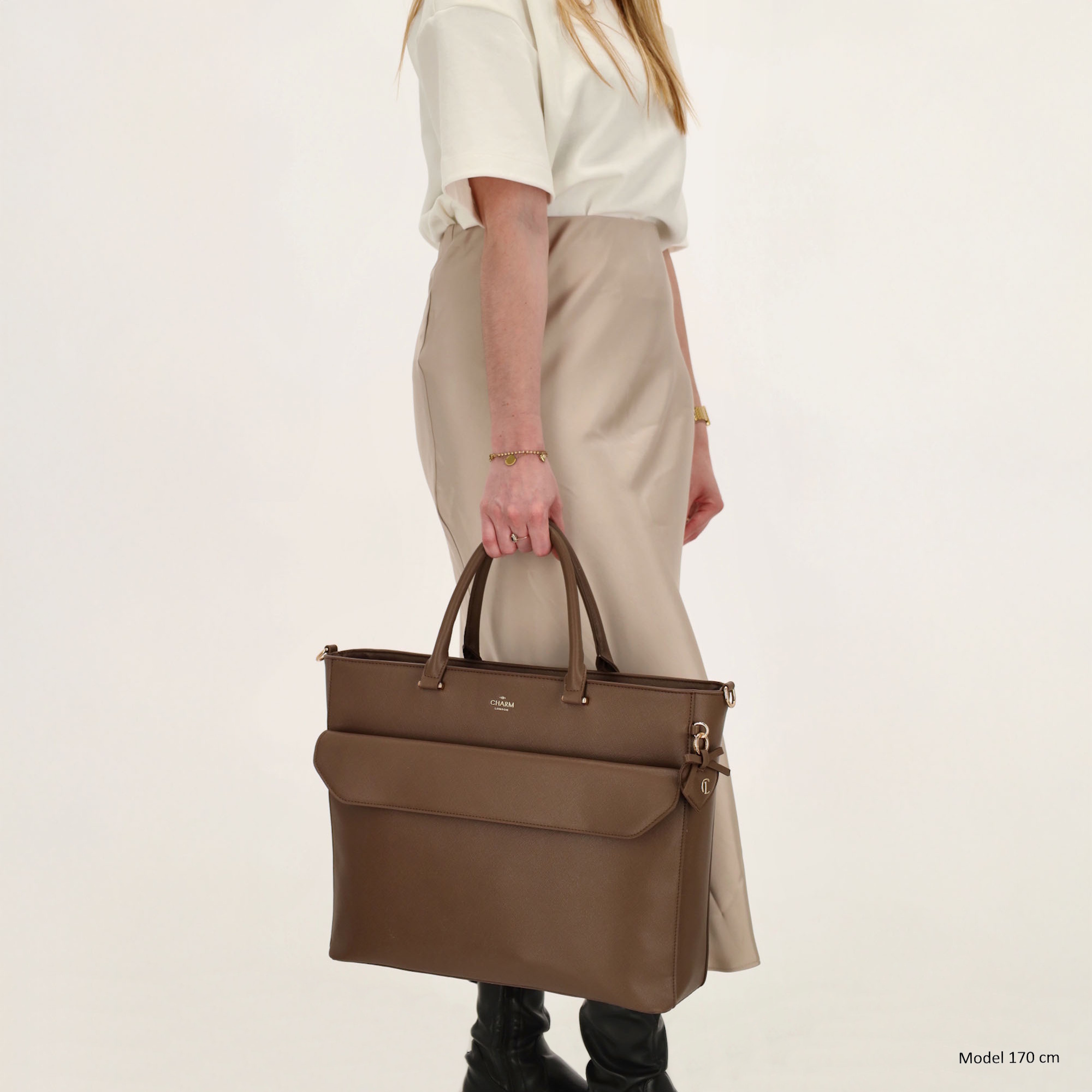 Charm London Charm London Cambridge Laptoptas 15,6 inch mokka