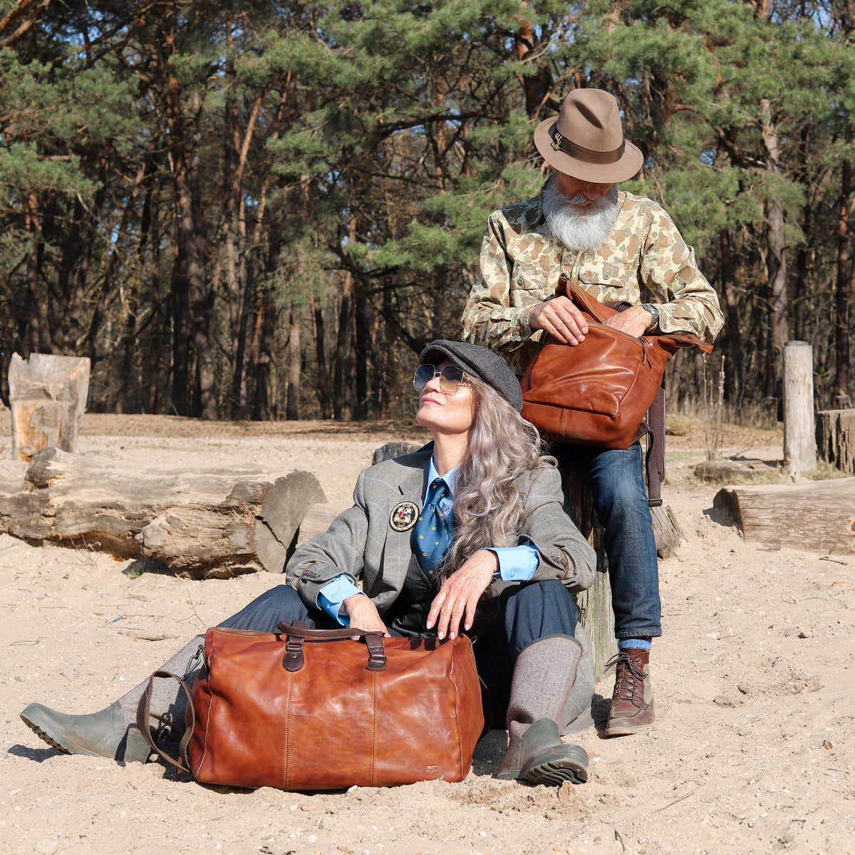 Bear Design Lucien leren reis-weekendtas cognac/bruin