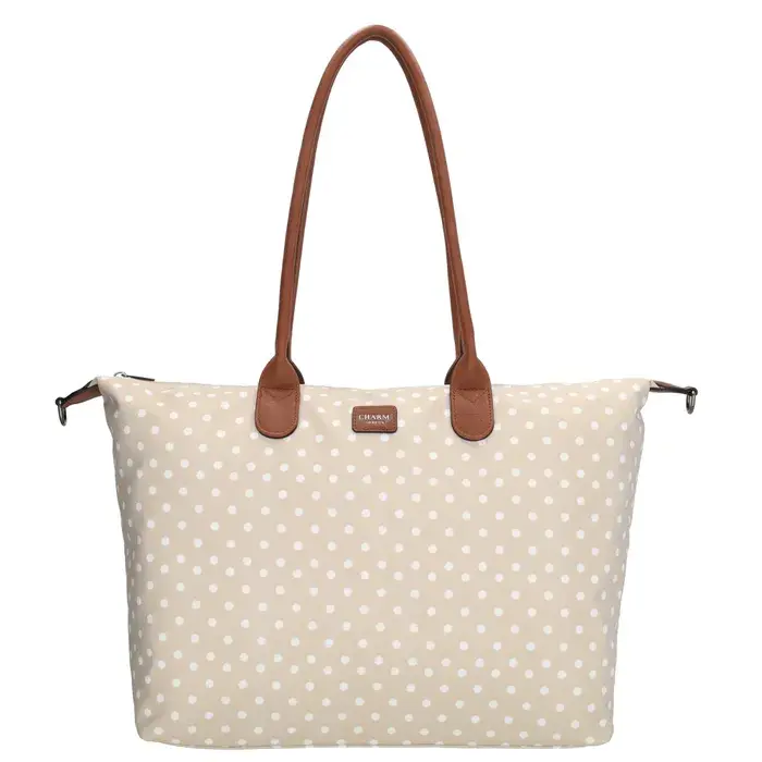 Charm London Charm london Buckingham laptoptas 15,6 inch dots white on taupe