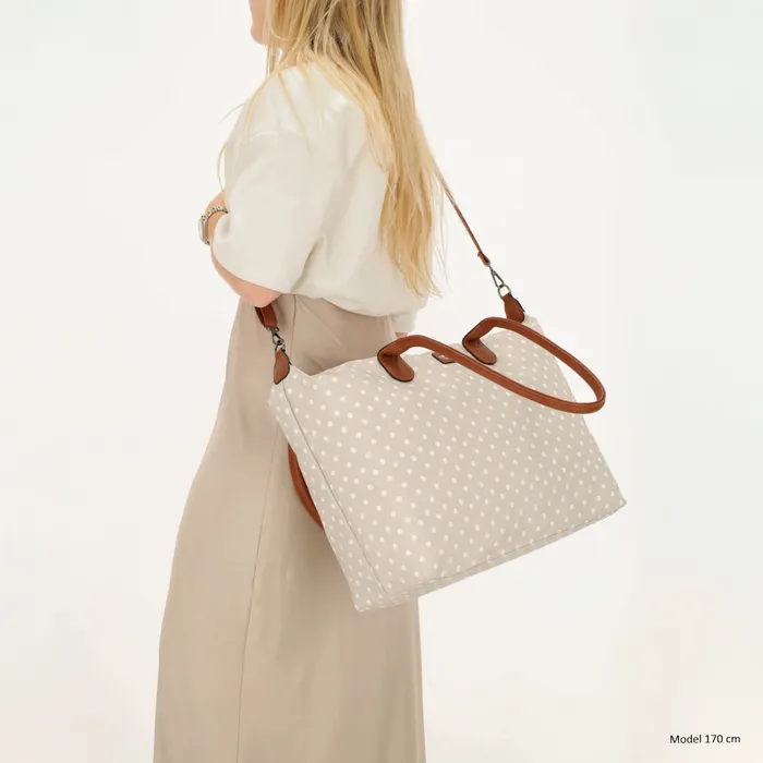 Charm London Charm london Buckingham laptoptas 15,6 inch dots white on taupe