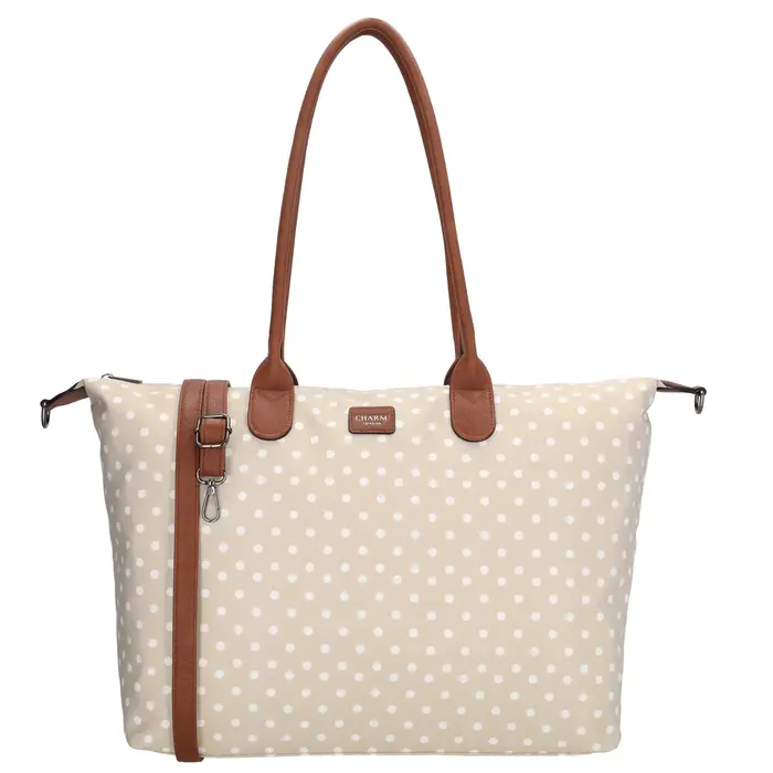 Charm London Charm london Buckingham laptoptas 15,6 inch dots white on taupe