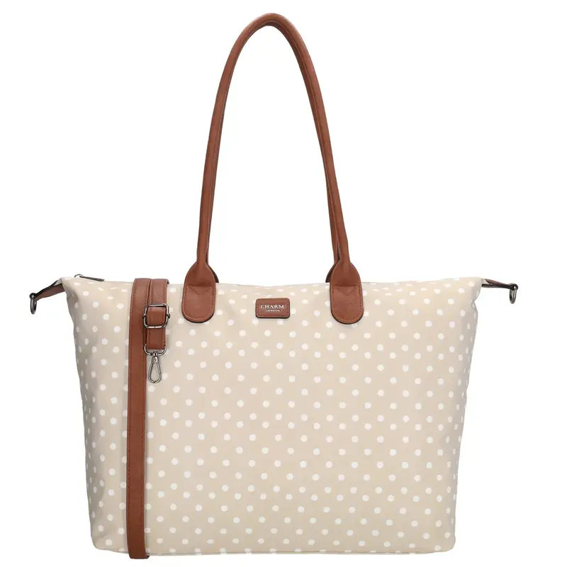 Charm London Charm london Buckingham laptoptas 15,6 inch dots white on taupe