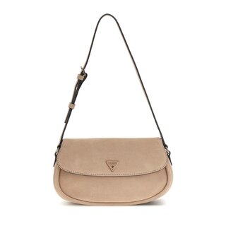 GUESS Danya schoudertas met overslag suede look taupe