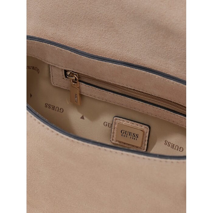 GUESS GUESS Danya schoudertas met overslag suede look taupe