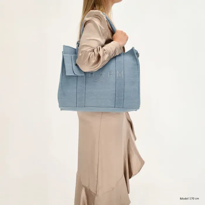 Charm London Charm London Bond Laptoptas 15,6 inch  canvas licht blauw