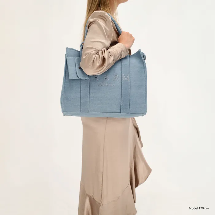 Charm London Charm London Bond Laptoptas 15,6 inch  canvas licht blauw