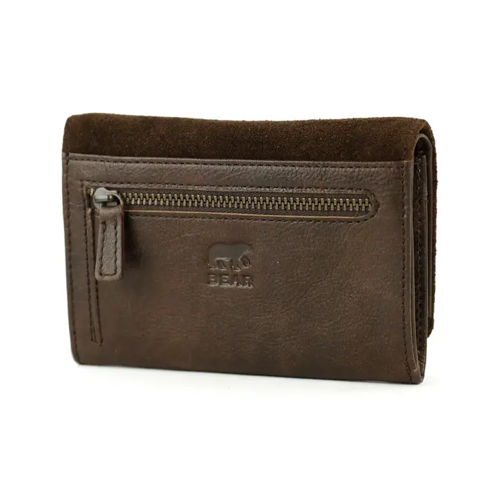 Bear Design Bear Design Flappie 11cc RFID overslag portemonnee suède bruin