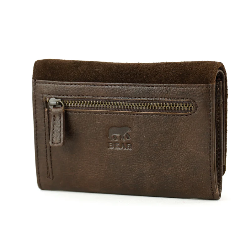 Bear Design Bear Design Flappie 11cc RFID overslag portemonnee suède bruin