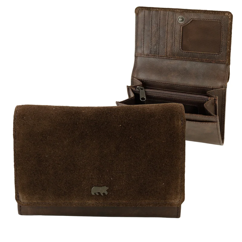 Bear Design Bear Design Flappie 11cc RFID overslag portemonnee suède bruin