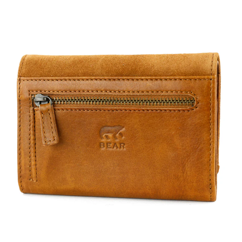 Bear Design Bear Design Flappie 11cc RFID overslag portemonnee suède cognac