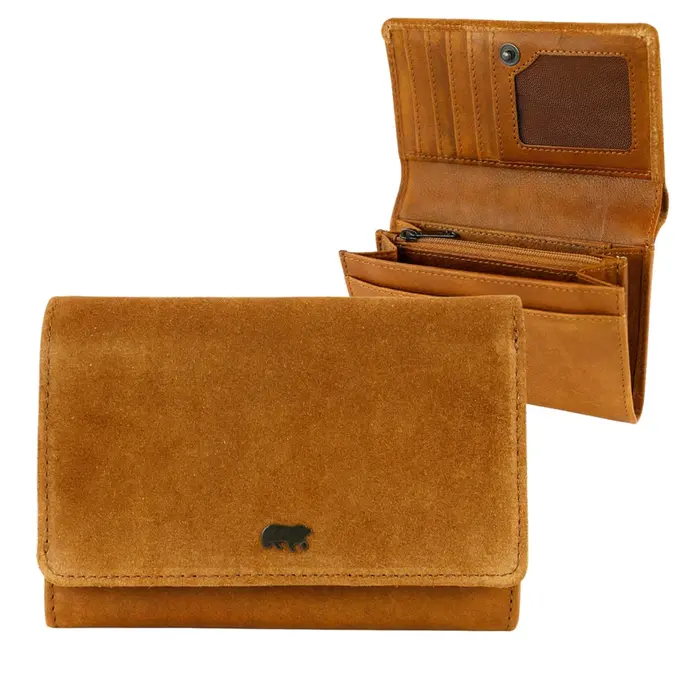 Bear Design Bear Design Flappie 11cc RFID overslag portemonnee suède cognac