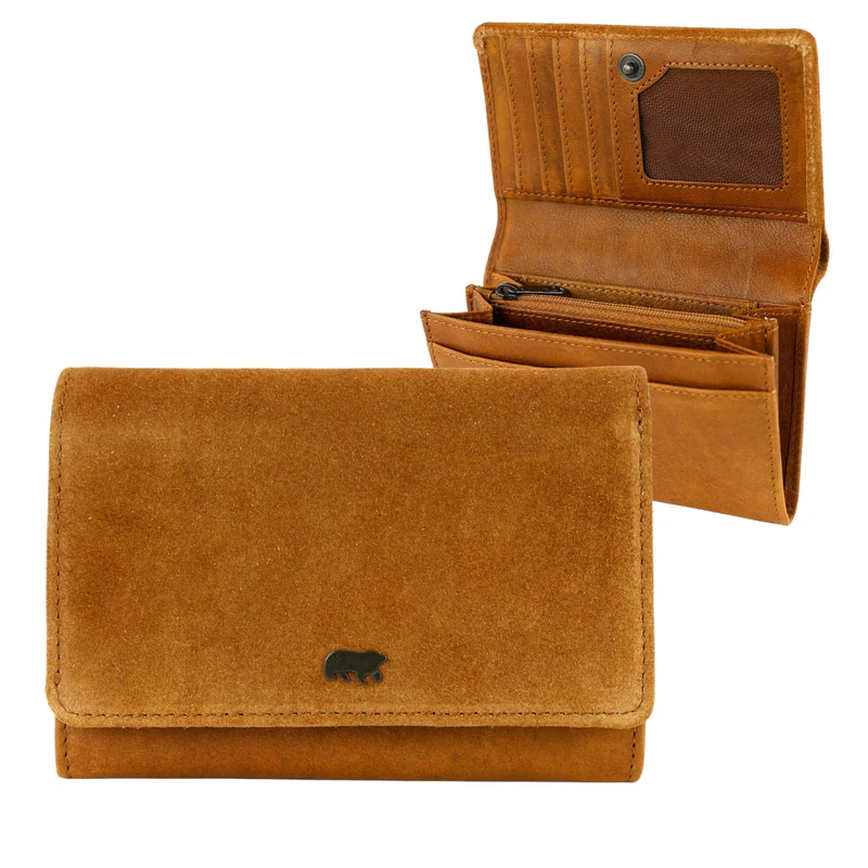 Bear Design Bear Design Flappie 11cc RFID overslag portemonnee suède cognac