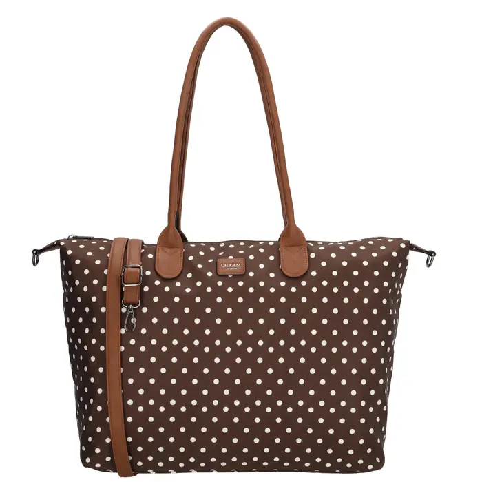 Charm London Charm london buckingham laptoptas 15,6 inch dots white darkbrown