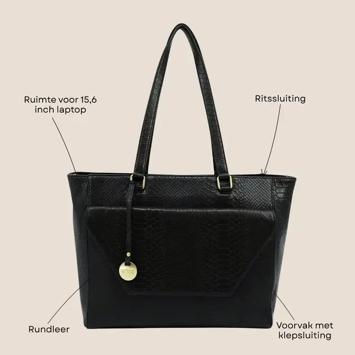 Mosz Mosz Denise workbag 15.6 inch laptop-shopper anaconda zwart