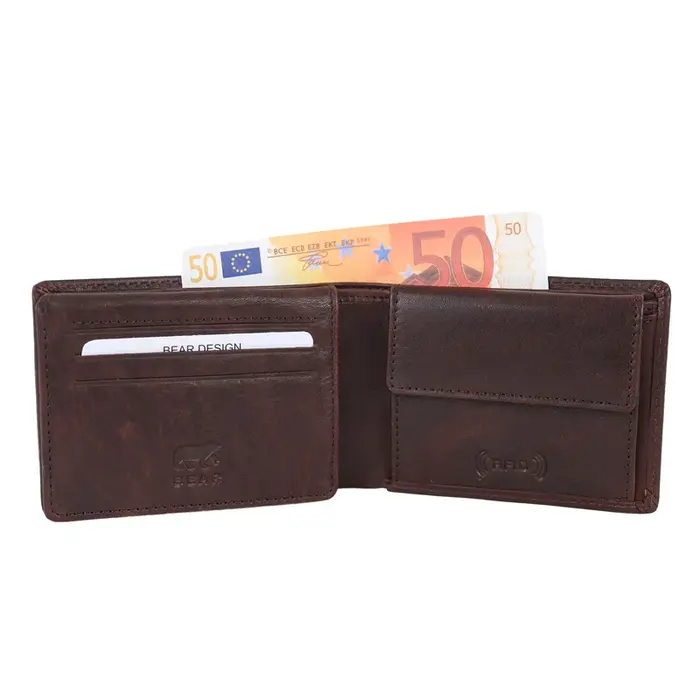 Bear Design Bear Design Alfredo 7 pasjes RFID lage billfold bruin