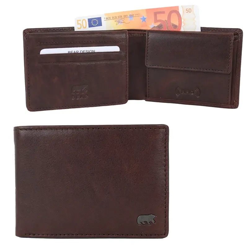 Bear Design Bear Design Alfredo 7 pasjes RFID lage billfold bruin