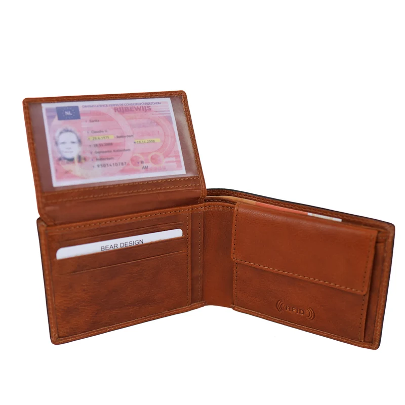 Bear Design Bear Design Alfredo 7 pasjes RFID lage billfold cognac