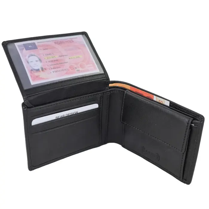 Bear Design Bear Design Alfredo 7 pasjes RFID lage billfold zwart